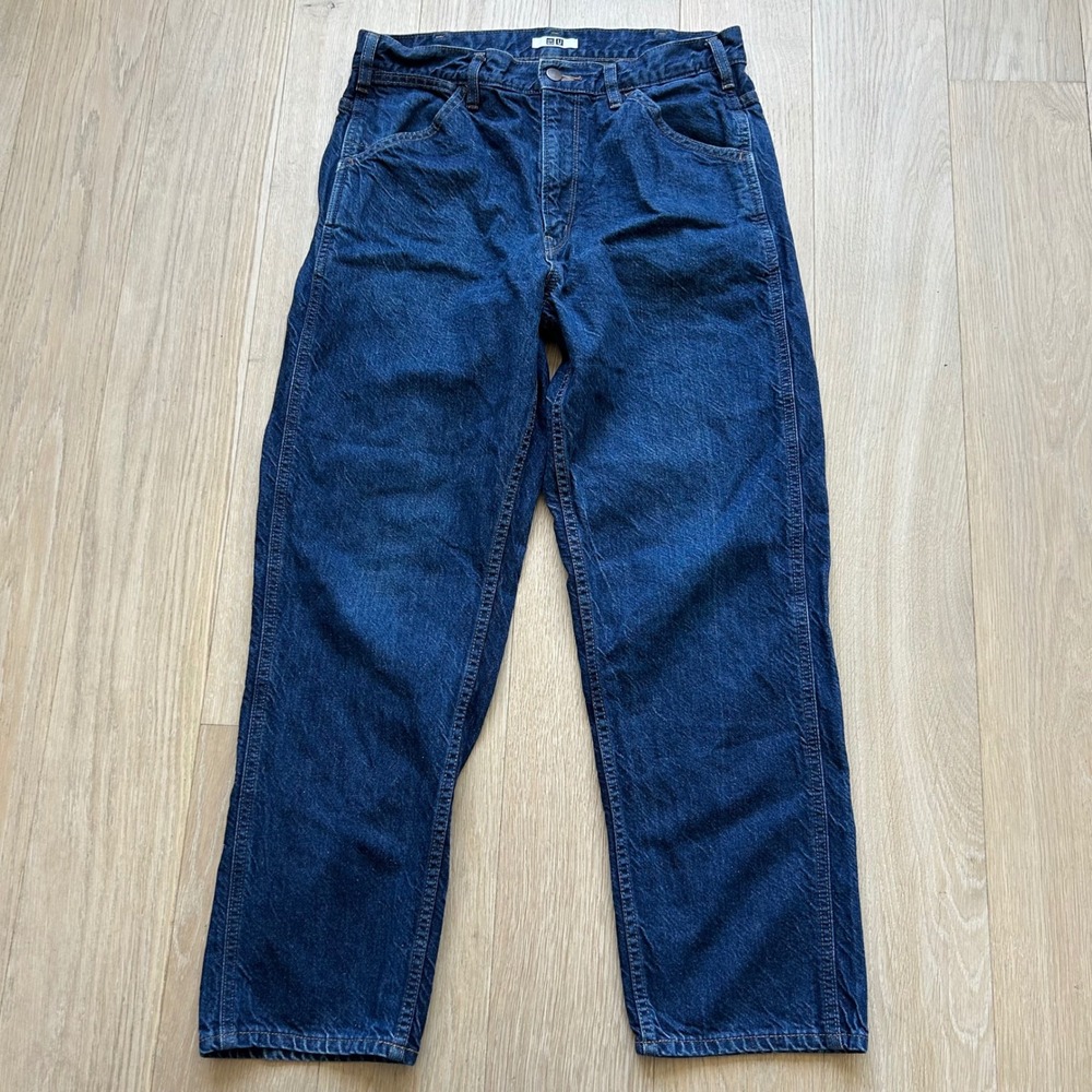 Uniqlo U Straight Leg Jeans High Rise 32x27 Blue Indigo Lemaire Workwear Utility
